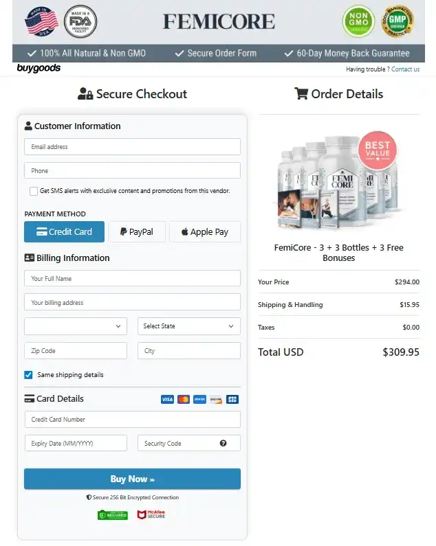 FemiCore Order Page